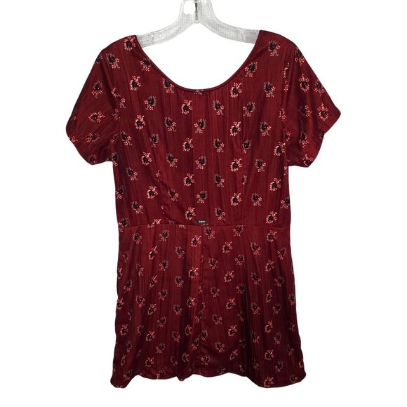 Obey Size M Dress Rouge Mini Floral Crinkle Velvet Button Front Ox Blood Red - Picture 3 of 12